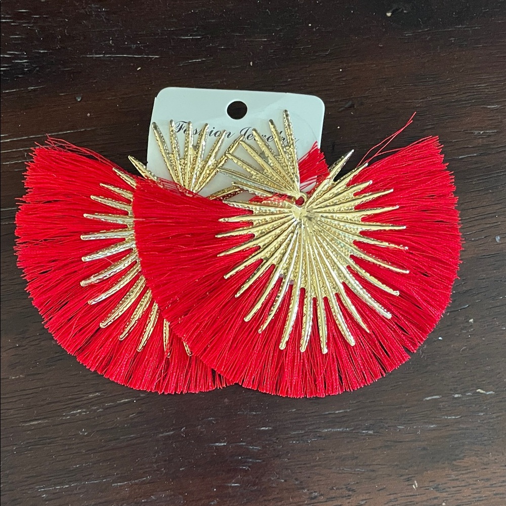 Elegant Red and Gold Fan Earrings